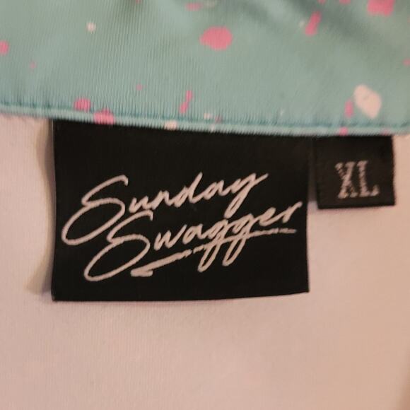 Sunday Swagger Pastel Mint Green Pink Dot Retro Golf Polo Shirt XL Short Sleeve - Picture 8 of 11